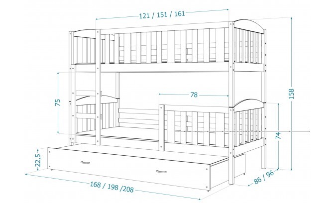 DIVSTĀVU GULTA KUBUS MDF 160/80 bez matračiem